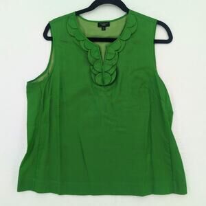 Talbots Blouse Womens 14 Green Sleeveless Silk Blend Scallop Neck Preppy Brunch